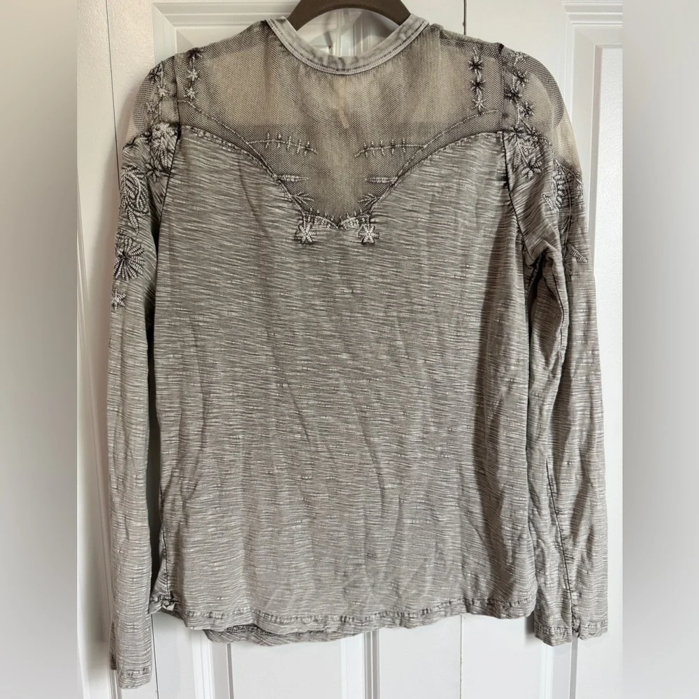Free People Micha Mesh Tee Embroidered Cotton Long Sleeve Boho - Picture 3 of 6